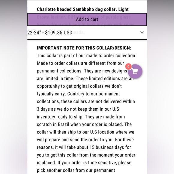 New Limited Edition Sambboho Charlotte Purple Beaded Leather Dog Collar sz 20-22 - Picture 7 of 16